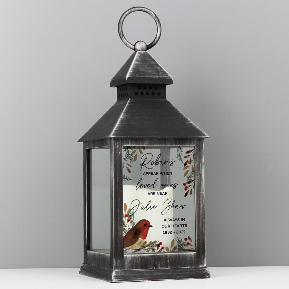 Personalised Robins Appear Memorial Black Lantern Extra Image 1